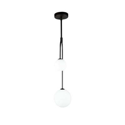 Black Arch Arm with Double White Glass Globe Pendant - LV LIGHTING