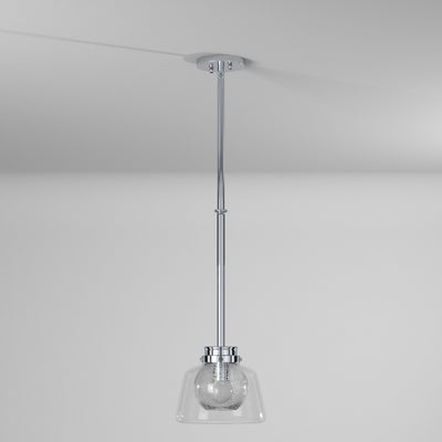 Steel Rod with Clear and Seedy Glass Shade Pendant