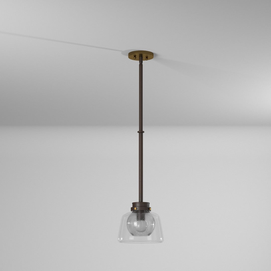 Steel Rod with Clear and Seedy Glass Shade Pendant