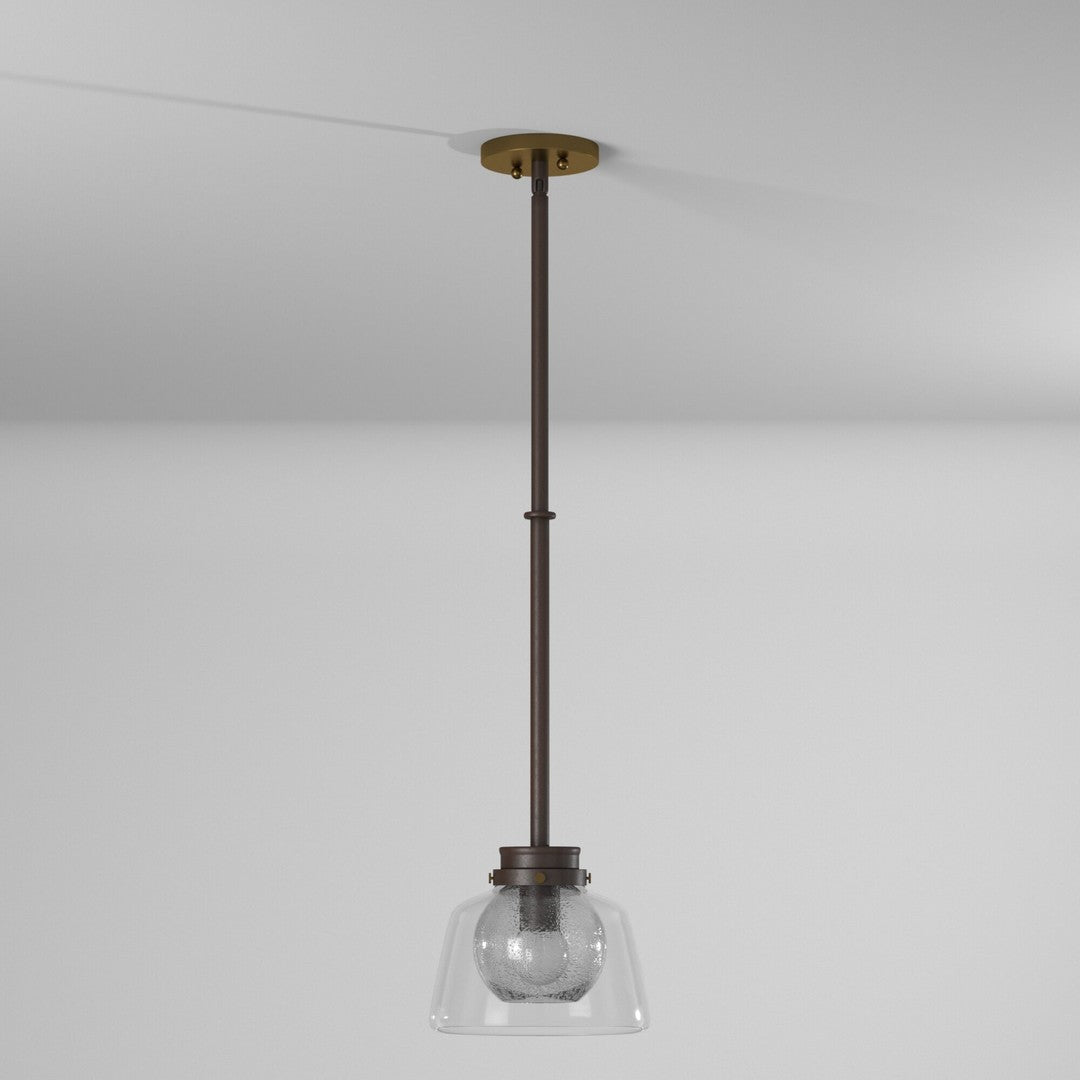 Steel Rod with Clear and Seedy Glass Shade Pendant