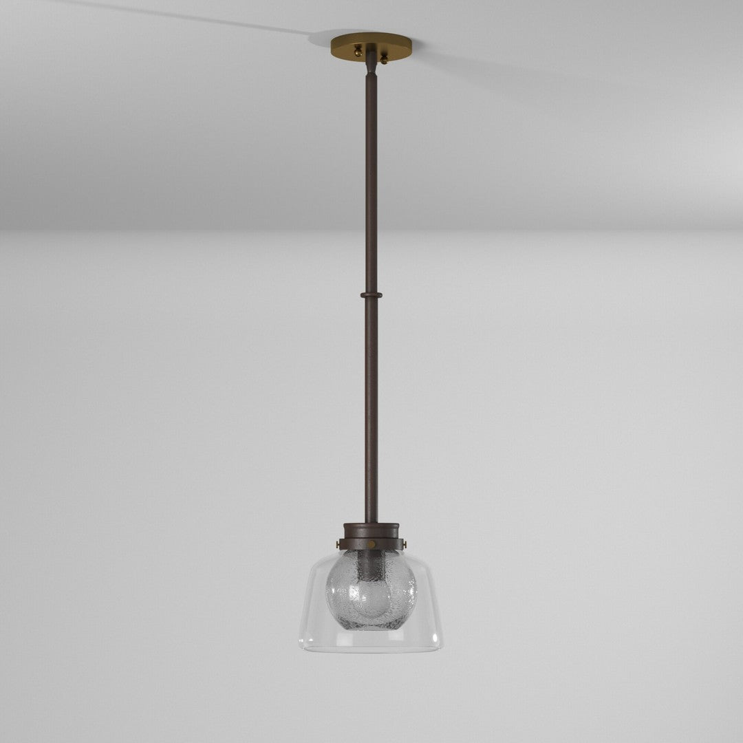 Steel Rod with Clear and Seedy Glass Shade Pendant