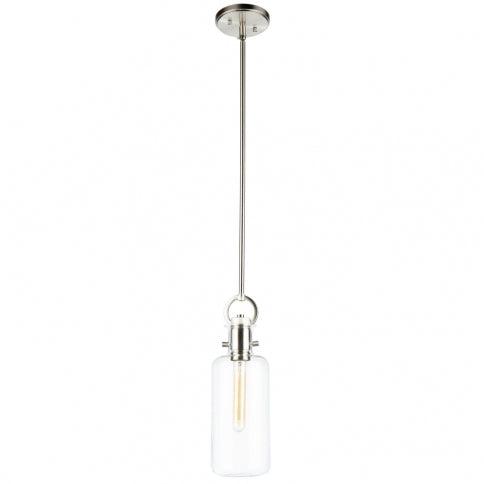 Satin Nickel Rod with Clear Cylindrical Glass Shade Pendant - LV LIGHTING