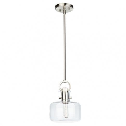 Satin Nickel Rod with Clear Cylindrical Glass Shade Pendant - LV LIGHTING