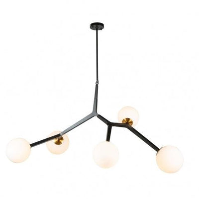 Black and Harvest Brass with Opal White Glass Globe Chandelier - LV LIGHTING