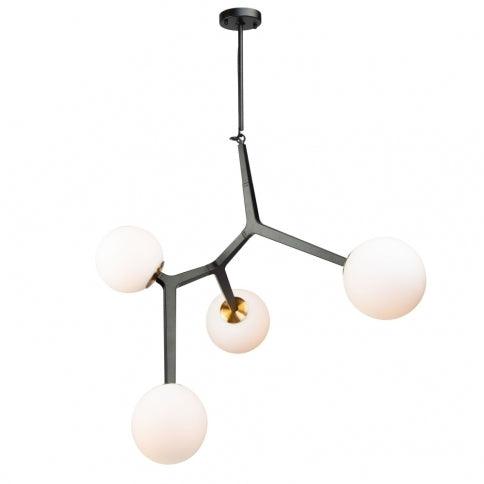 Black and Harvest Brass with Opal White Glass Globe Chandelier - LV LIGHTING