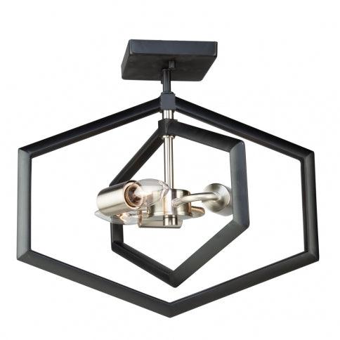 Brushed Nickel with Semi Matte Black Adjustable Hexagon Frame Semi Flush Mount - LV LIGHTING