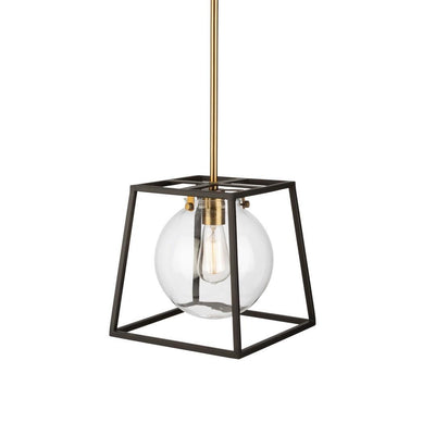 Harvest Brass and Black Open Air Frame with Clear Glass Globe Pendant - LV LIGHTING