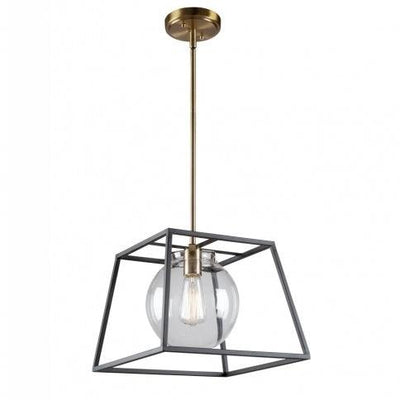 Harvest Brass and Black Open Air Frame with Clear Glass Globe Pendant - LV LIGHTING