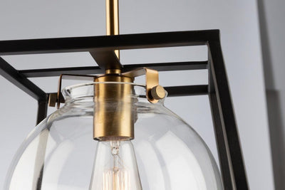 Harvest Brass and Black Open Air Frame with Clear Glass Globe Pendant - LV LIGHTING