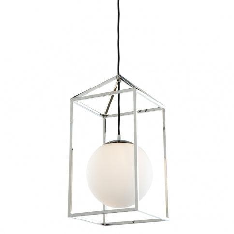 Polished Nickel Open Air Frame with Opal Glass Globe Pendant - LV LIGHTING