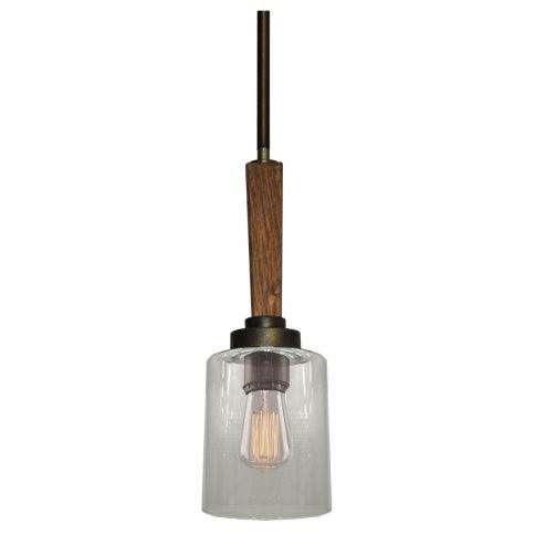 Pine Wood Rod with Clear Cylindrical Glass Shade Pendant - LV LIGHTING
