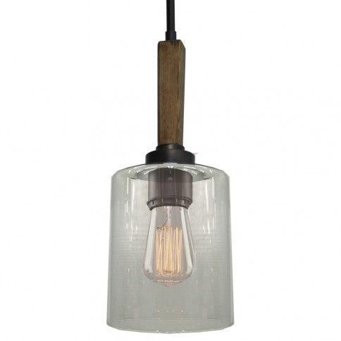 Pine Wood Rod with Clear Cylindrical Glass Shade Pendant - LV LIGHTING