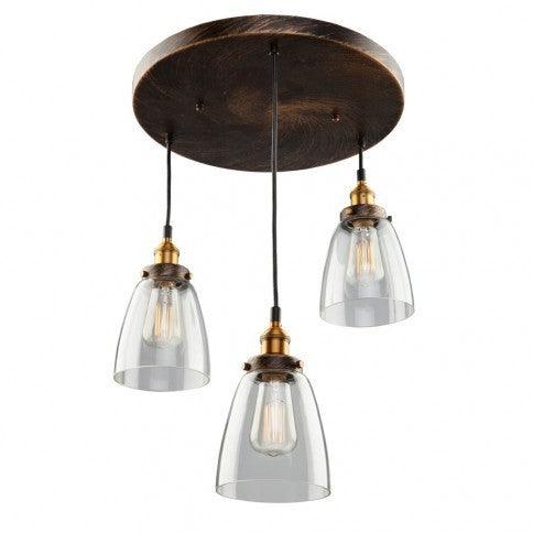 Bronze and Copper Frame with Clear Glass Shade Multiple Pendant - LV LIGHTING