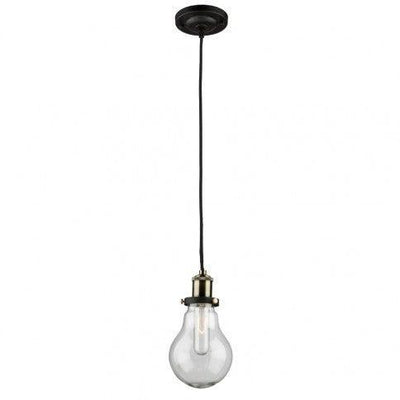Matte Black and Vintage Brass with Bulb Shape Clear Glass Shade Pendant - LV LIGHTING