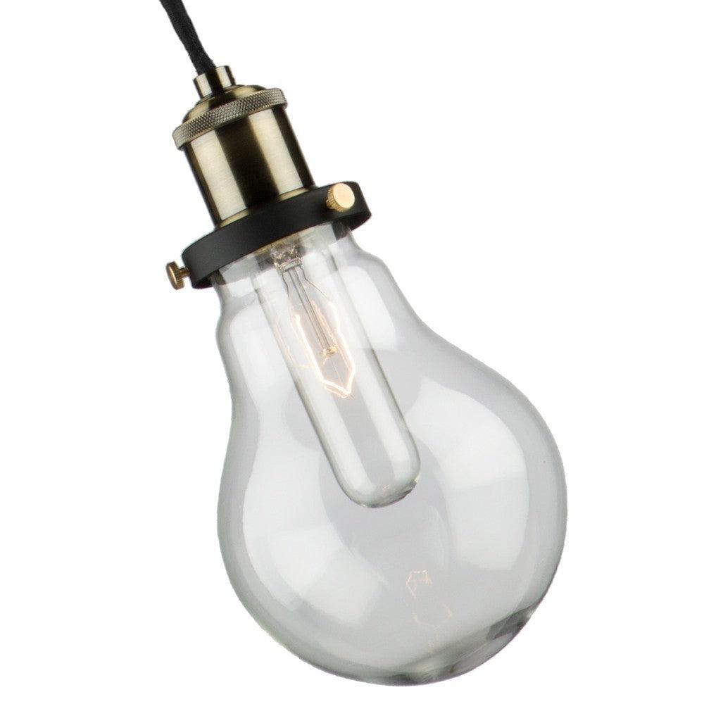 Matte Black and Vintage Brass with Bulb Shape Clear Glass Shade Pendant - LV LIGHTING