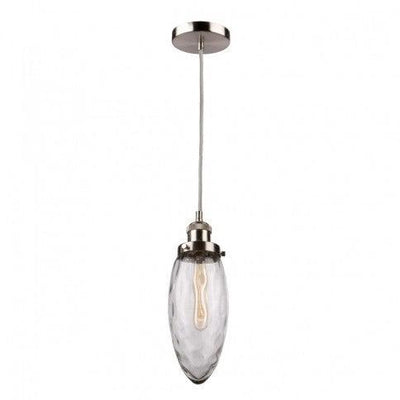 Brushed Nickel with Hammered Clear Oval Glass Shade Pendant - LV LIGHTING