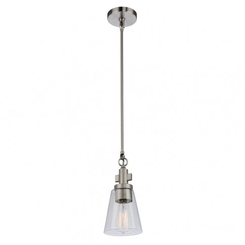 Steel Frame with Clear Conical Glass Shade Single Pendant