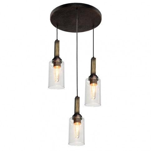 Pine Wood with Clear Cylindrical Glass Shade Multiple Pendant - LV LIGHTING