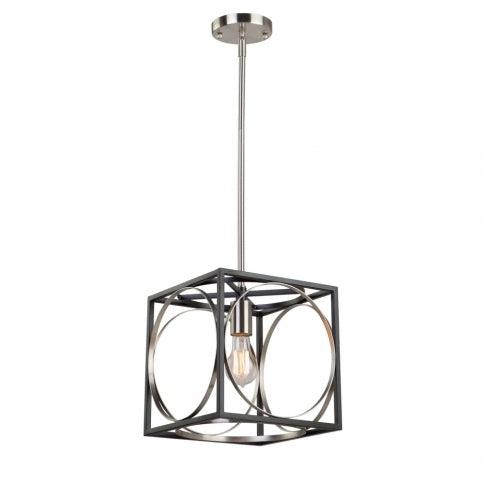 Polished Nickel with Black Cube Open Air Frame Pendant - LV LIGHTING