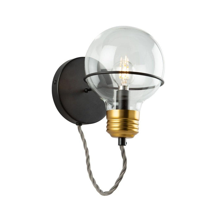 Brushed Brass and Black Frame with Clear Bulb Glass Shade Wall Sconce - LV LIGHTING