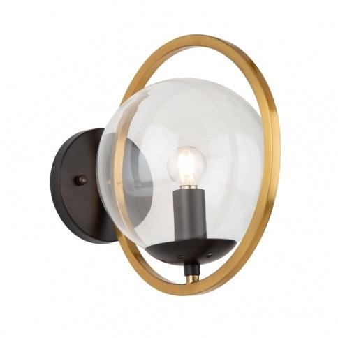 Black and Vintage Brass Ring with Clear Glass Globe Wall Sconce - LV LIGHTING