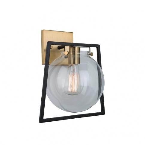 Harvest Brass and Black Frame with Clear Glass Globe Wall Sconce - LV LIGHTING