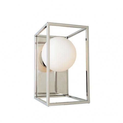 Polished Nickel Rectangular Open Air Frame with Opal Glass Globe Wall Sconce - LV LIGHTING