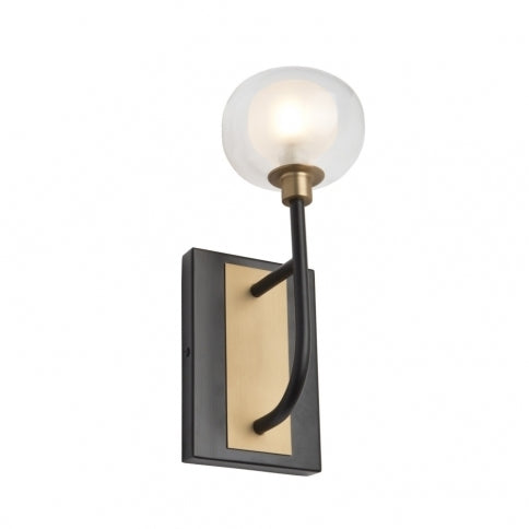 Vintage Gold and Matte Black Frame with Frosted and Clear Glass Shade Wall Sconce