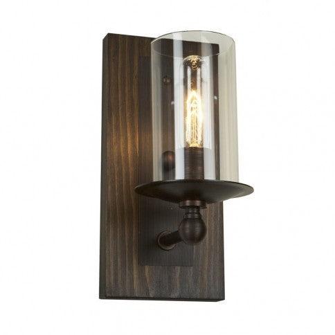 Pine Wood Frame with Clear Cylindrical Glass Shade Wall Sconce - LV LIGHTING