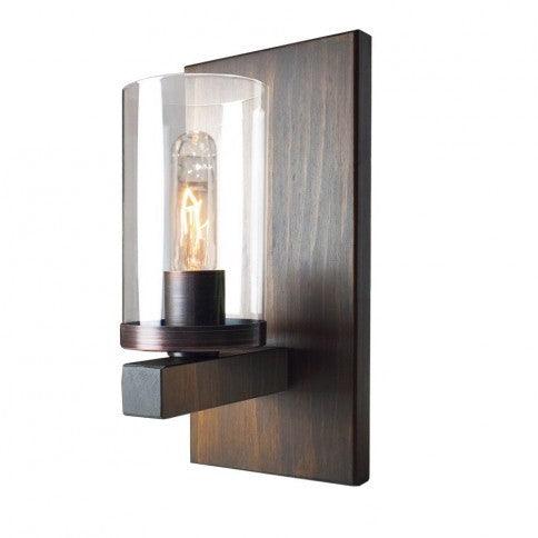 Pine Wood with Clear Cylindrical Glass Shade Wall Sconce - LV LIGHTING