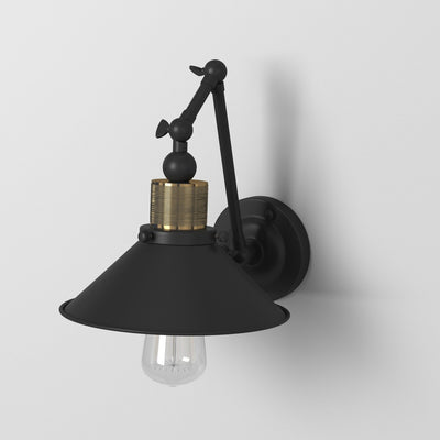 Vintage Brass with Black Adjustable Arm Wall Sconce