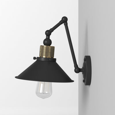 Vintage Brass with Black Adjustable Arm Wall Sconce