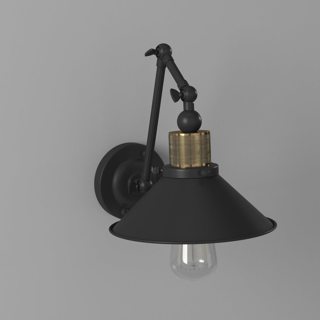 Vintage Brass with Black Adjustable Arm Wall Sconce