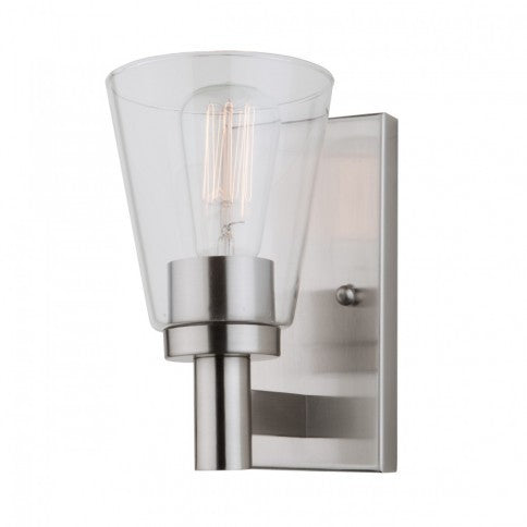 Steel Frame with Clear Conical Glass Shade Single Light Wall Sconce