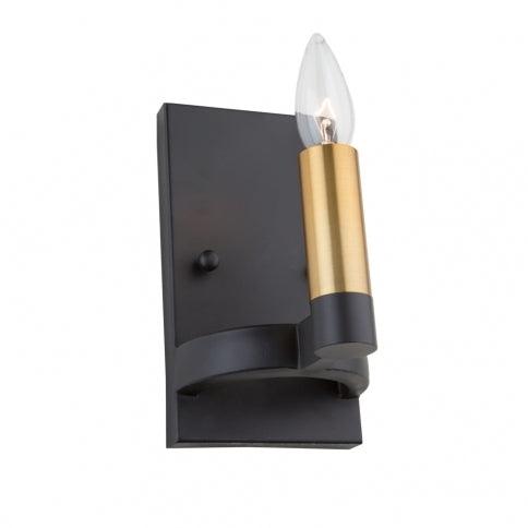Black with Satin Brass Frame Single Light Wall Sconce - LV LIGHTING