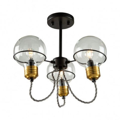 Black and Brushed Brass Frame with Clear Bulb Glass Shade Semi Flush Mount - LV LIGHTING