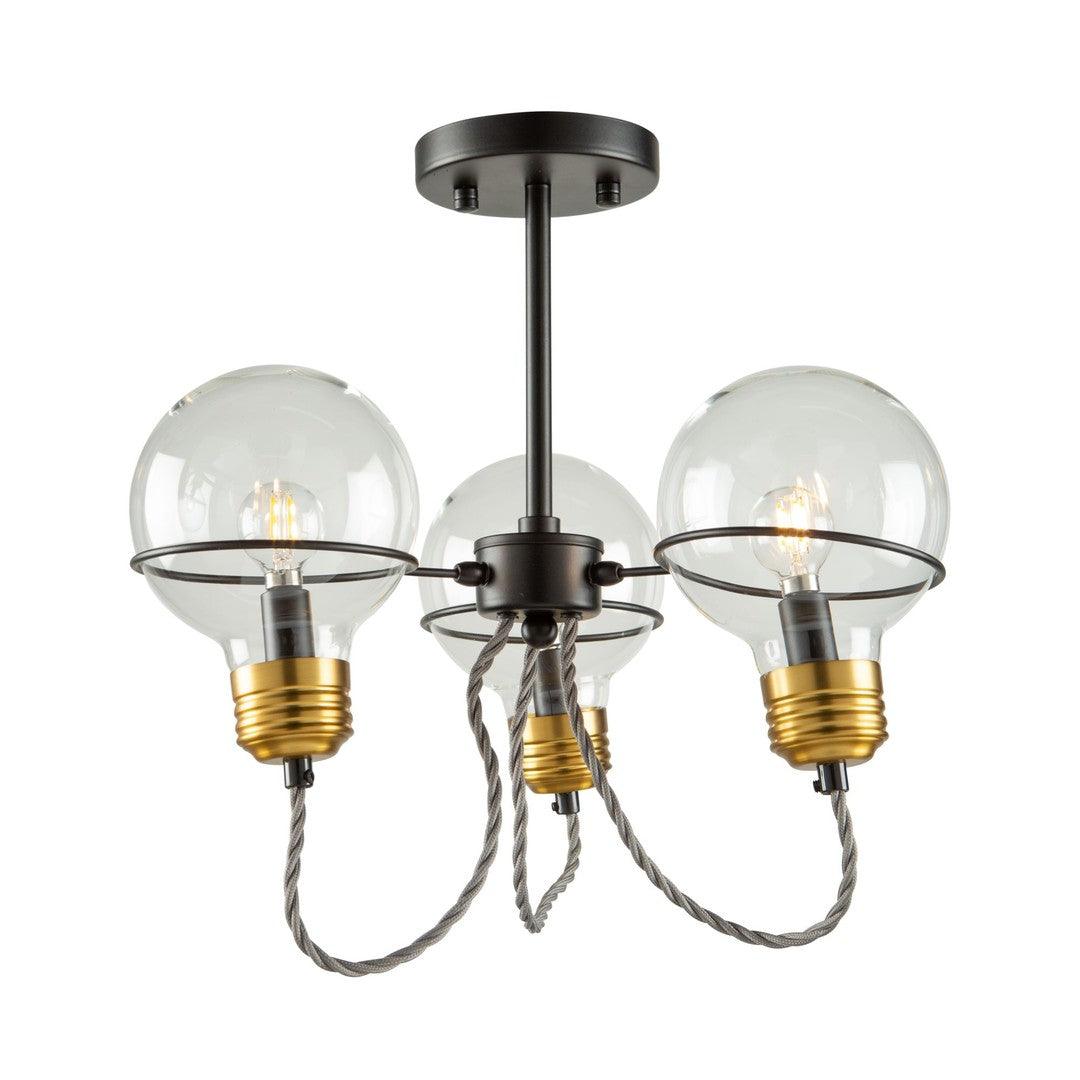 Black and Brushed Brass Frame with Clear Bulb Glass Shade Semi Flush Mount - LV LIGHTING