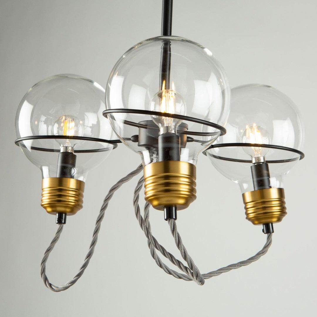 Black and Brushed Brass Frame with Clear Bulb Glass Shade Semi Flush Mount - LV LIGHTING