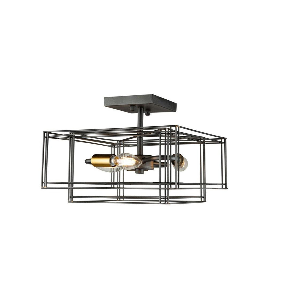 Black with Brushed Brass Symmetrical Frame Semi Flush Mount - LV LIGHTING