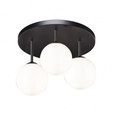 Semi Matte Black with Opal White Globe Glass Shade 3 Light Flush Mount - LV LIGHTING