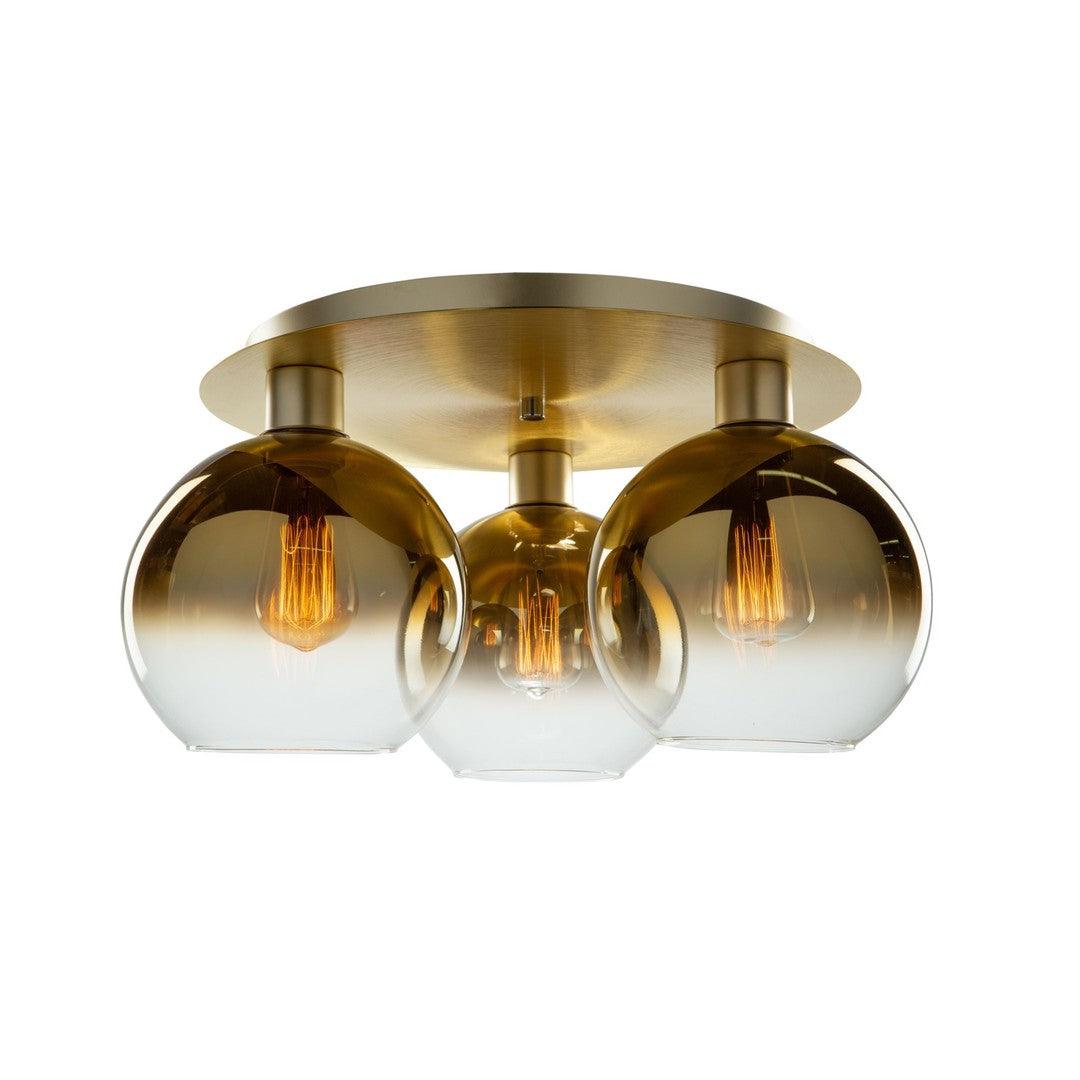 Gold Frame with Gold Semi Transparent Glass Shade 3 Light Flush Mount - LV LIGHTING