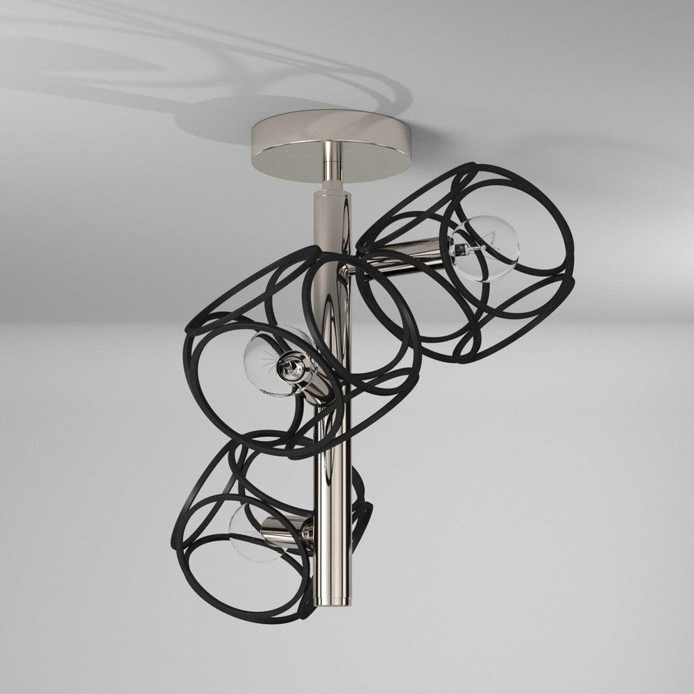 Matte Black with Satin Nickel Open Air Shade Semi Flush Mount - LV LIGHTING