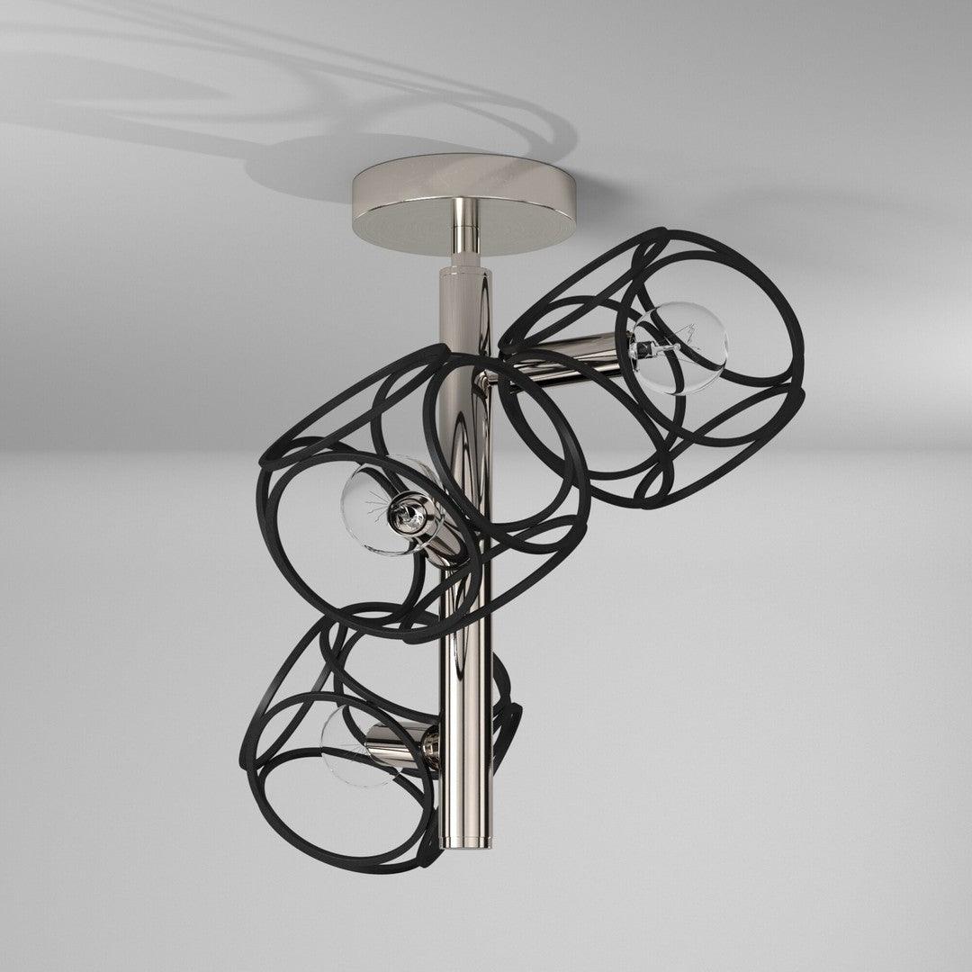 Matte Black with Satin Nickel Open Air Shade Semi Flush Mount - LV LIGHTING