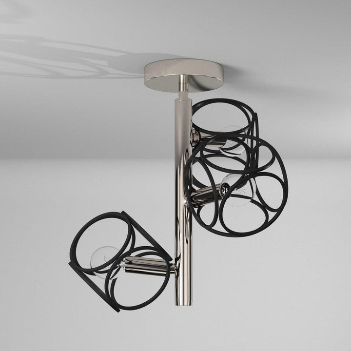 Matte Black with Satin Nickel Open Air Shade Semi Flush Mount - LV LIGHTING