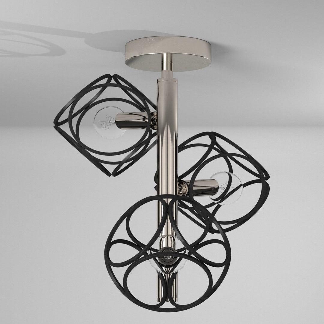Matte Black with Satin Nickel Open Air Shade Semi Flush Mount - LV LIGHTING
