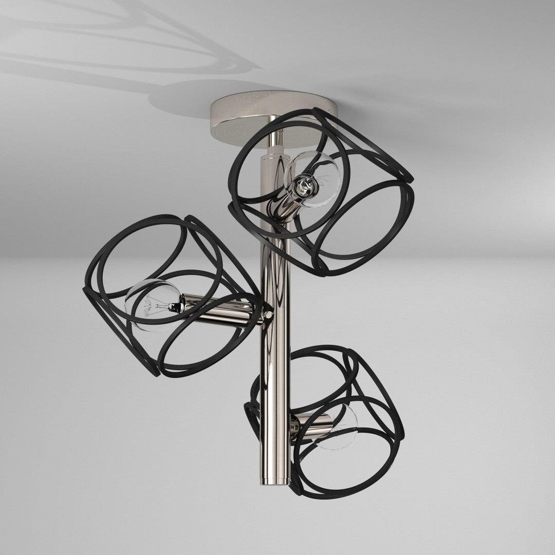 Matte Black with Satin Nickel Open Air Shade Semi Flush Mount - LV LIGHTING