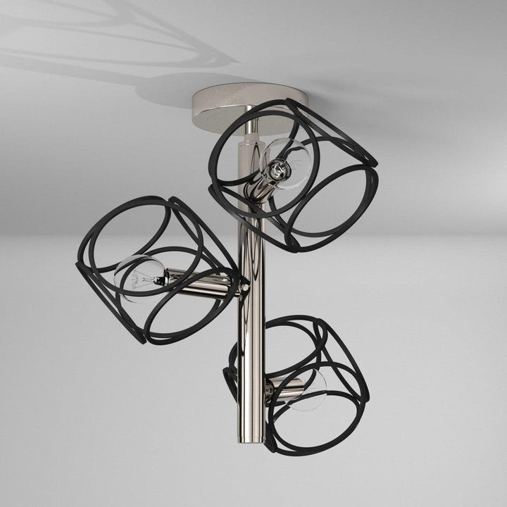 Matte Black with Satin Nickel Open Air Shade Semi Flush Mount - LV LIGHTING