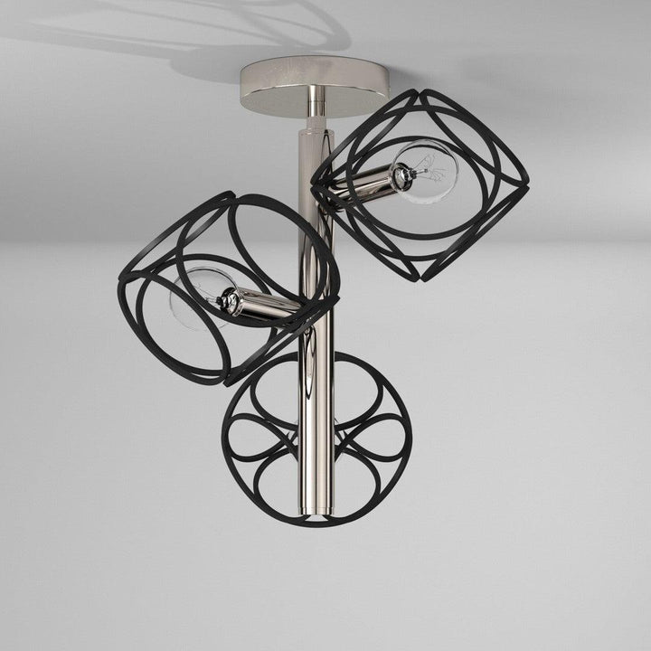 Matte Black with Satin Nickel Open Air Shade Semi Flush Mount - LV LIGHTING
