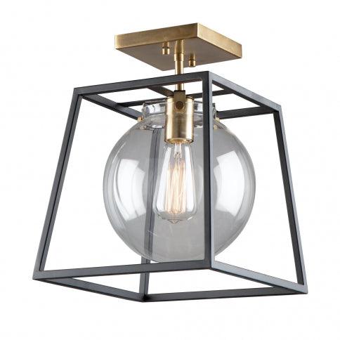 Black with Harvest Brass Open Air Frame Semi Flush Mount - LV LIGHTING