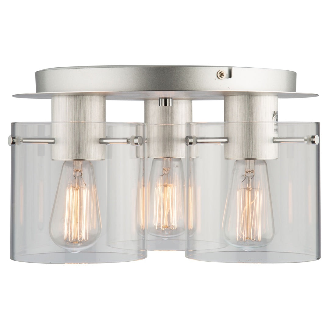 Steel Frame with Cylindrical Glass Shade 3 Light Flush Mount